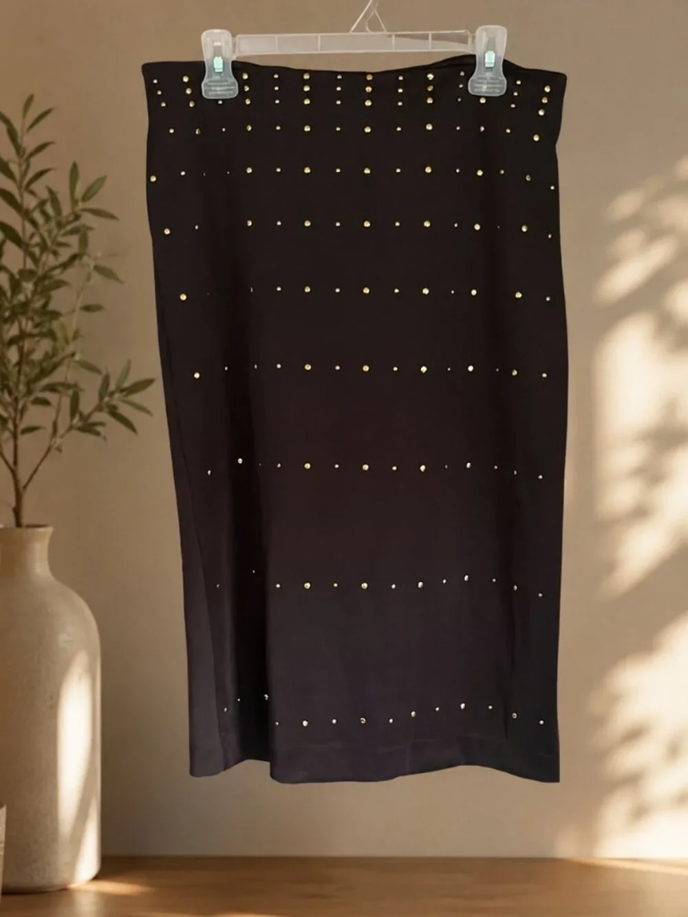 New York & Company 7th Avenue Black Gold Studded Pencil Skirt NWT Size 12